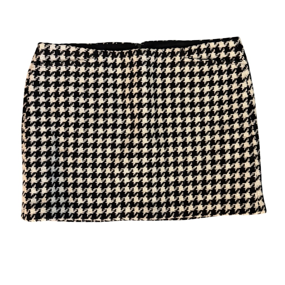 Gap Houndstooth Mini Skirt Womens 8 Black White Excellent Wool Blend Zip Back